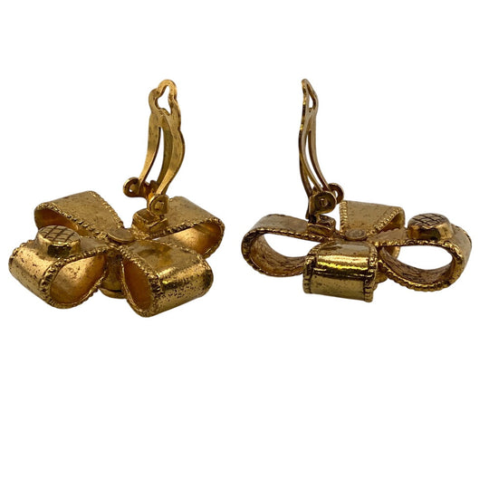 CHANEL Earring Gold Plated gold 97A COCO Mark Ribbon Women Used Authentic