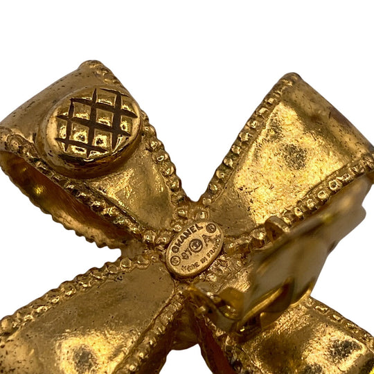 CHANEL Earring Gold Plated gold 97A COCO Mark Ribbon Women Used Authentic