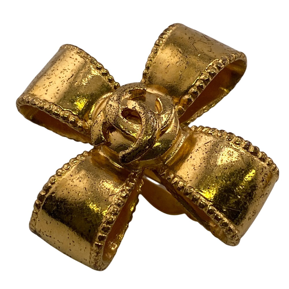 CHANEL Earring Gold Plated gold 97A COCO Mark Ribbon Women Used Authentic