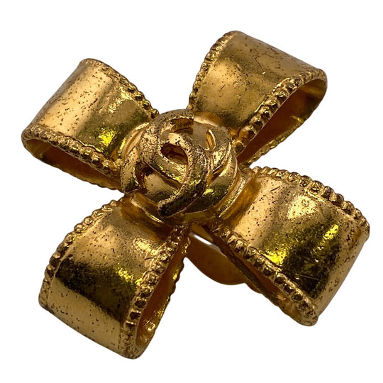 CHANEL Earring Gold Plated gold 97A COCO Mark Ribbon Women Used Authentic