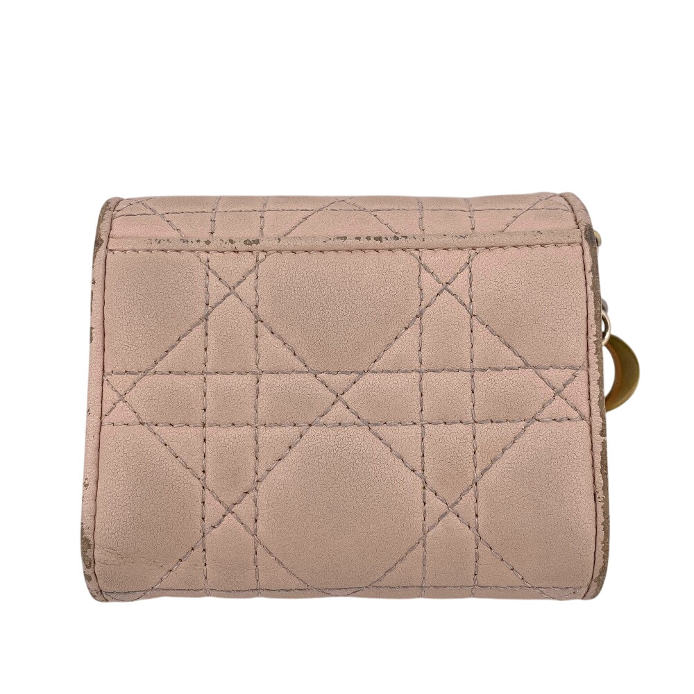 Dior Tri-fold wallet leather pink Compact wallet Lady Dior Canage Women Used Authentic