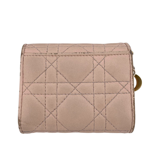 Dior Tri-fold wallet leather pink Compact wallet Lady Dior Canage Women Used Authentic