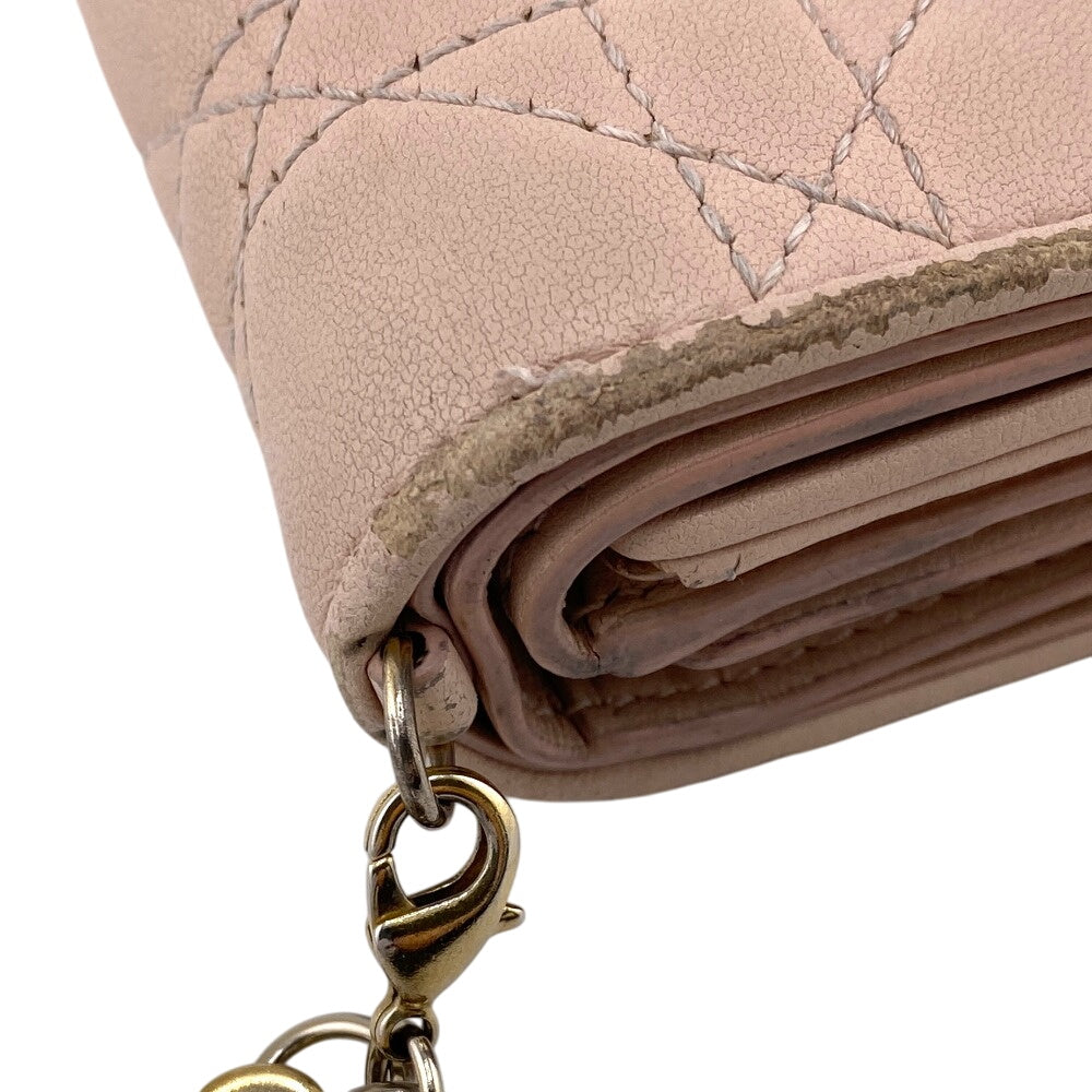 Dior Tri-fold wallet leather pink Compact wallet Lady Dior Canage Women Used Authentic