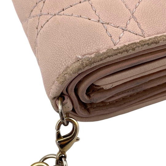 Dior Tri-fold wallet leather pink Compact wallet Lady Dior Canage Women Used Authentic