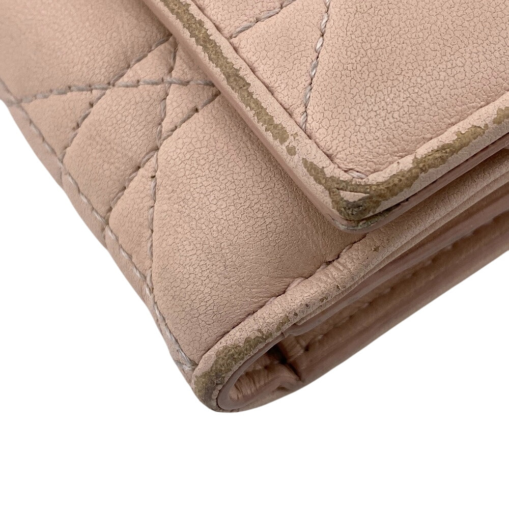 Dior Tri-fold wallet leather pink Compact wallet Lady Dior Canage Women Used Authentic