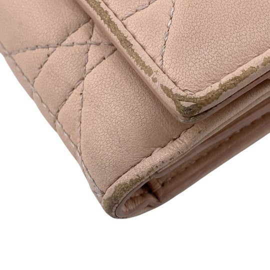Dior Tri-fold wallet leather pink Compact wallet Lady Dior Canage Women Used Authentic