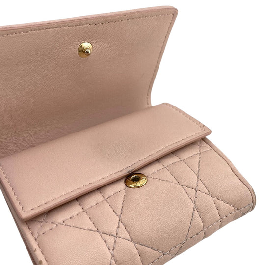Dior Tri-fold wallet leather pink Compact wallet Lady Dior Canage Women Used Authentic