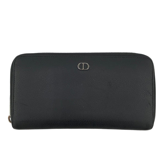 Dior Long Wallet Purse leather black Round zip wallet CD logo mens Used Authentic