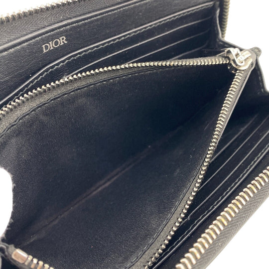 Dior Long Wallet Purse leather black Round zip wallet CD logo mens Used Authentic