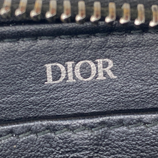 Dior Long Wallet Purse leather black Round zip wallet CD logo mens Used Authentic