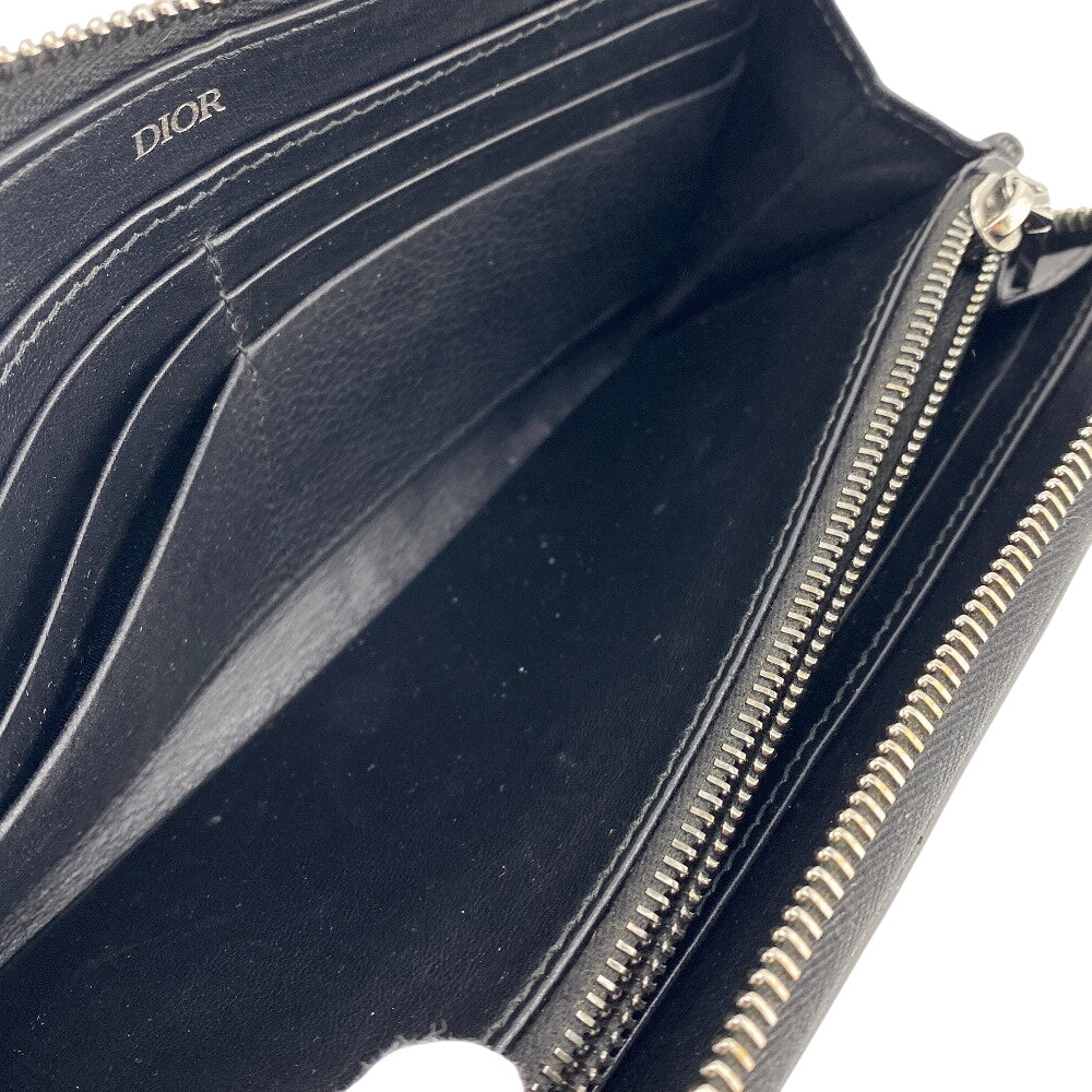 Dior Long Wallet Purse leather black Round zip wallet CD logo mens Used Authentic