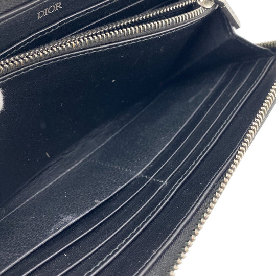 Dior Long Wallet Purse leather black Round zip wallet CD logo mens Used Authentic