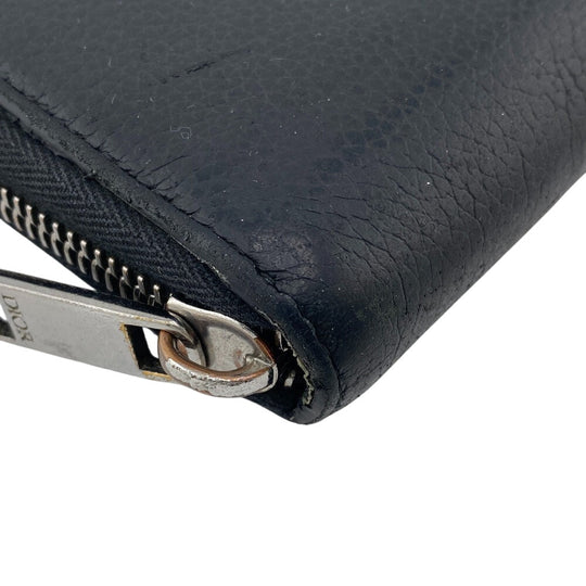 Dior Long Wallet Purse leather black Round zip wallet CD logo mens Used Authentic