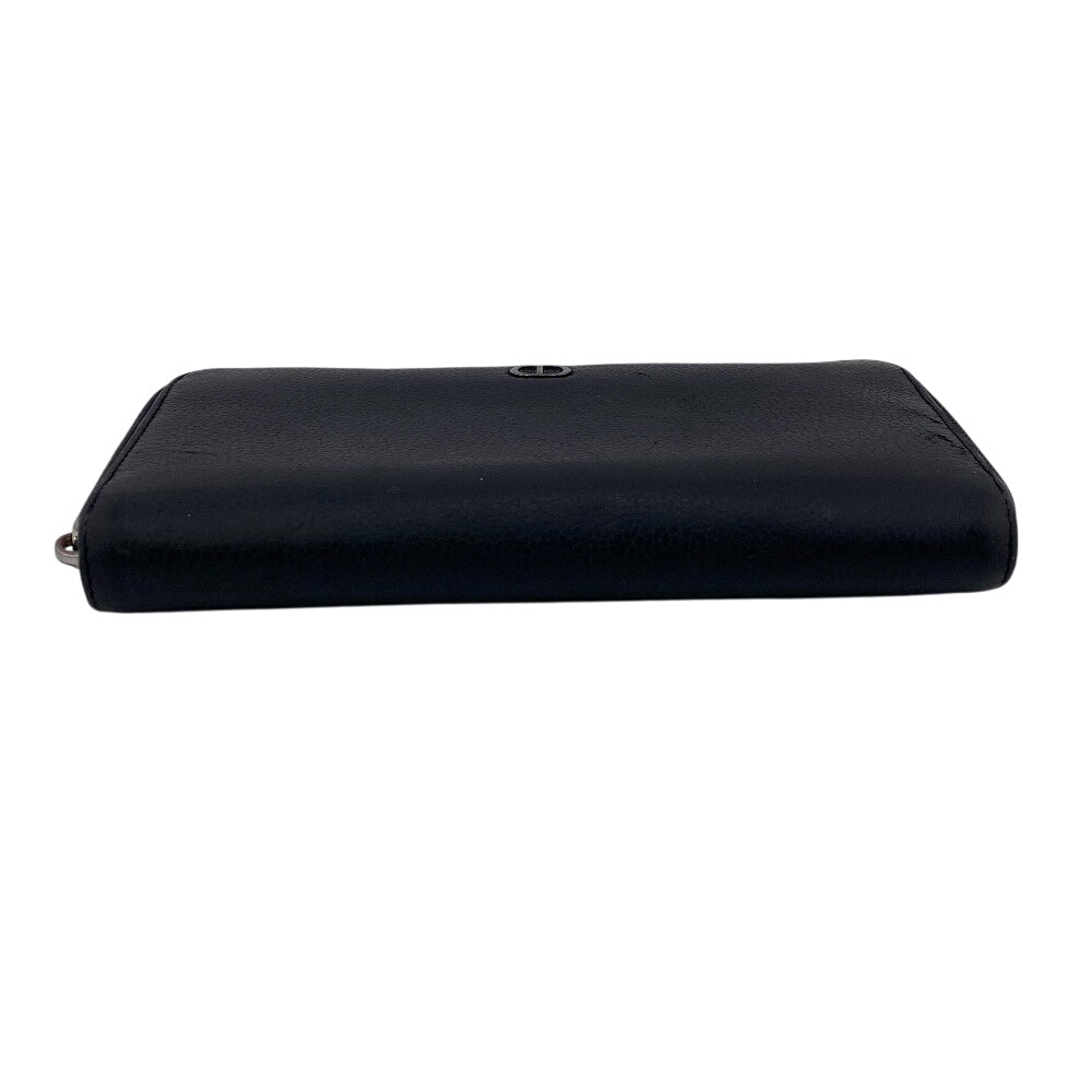 Dior Long Wallet Purse leather black Round zip wallet CD logo mens Used Authentic