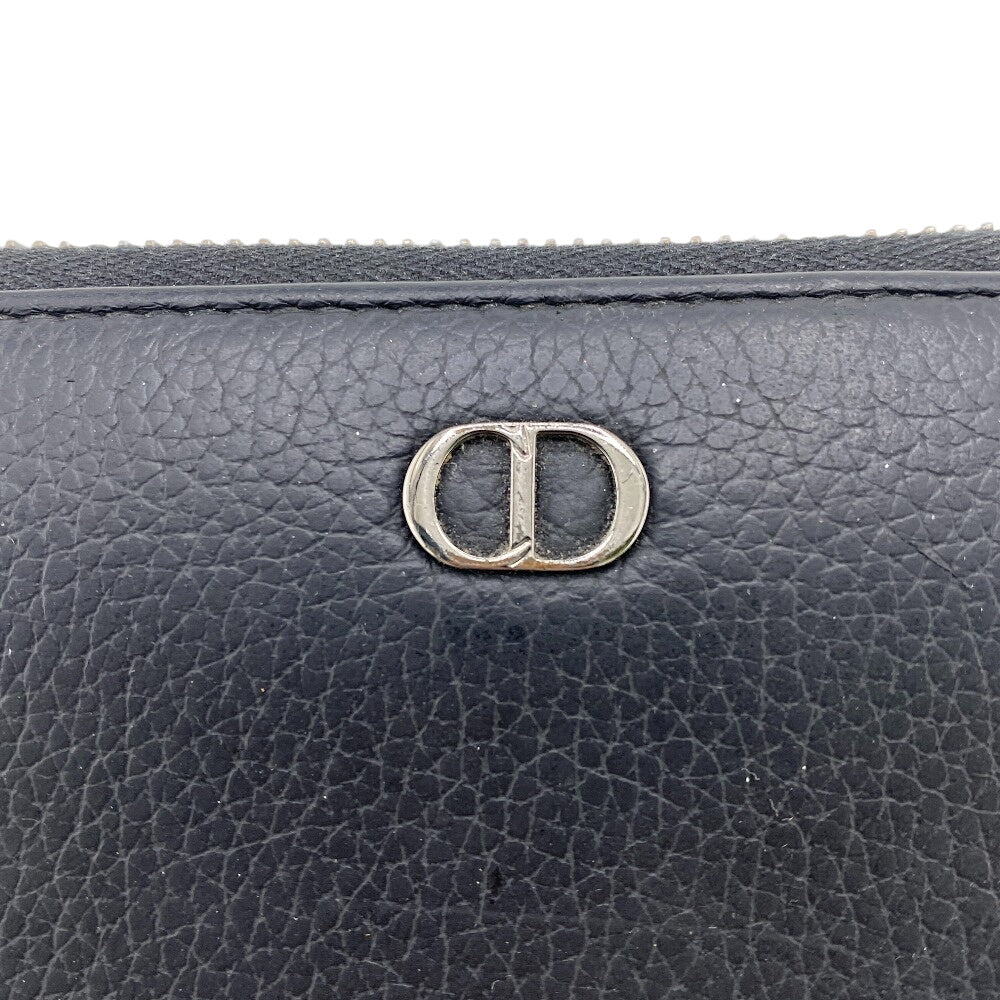 Dior Long Wallet Purse leather black Round zip wallet CD logo mens Used Authentic