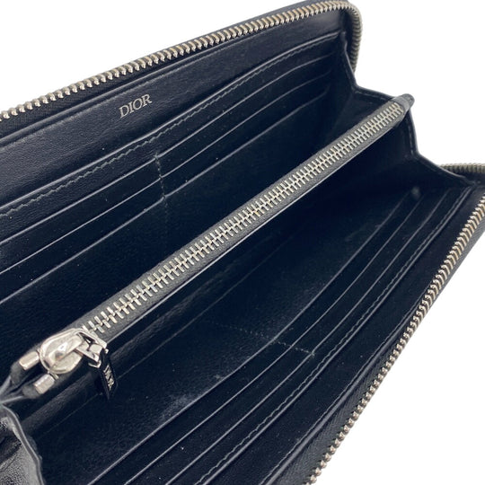 Dior Long Wallet Purse leather black Round zip wallet CD logo mens Used Authentic