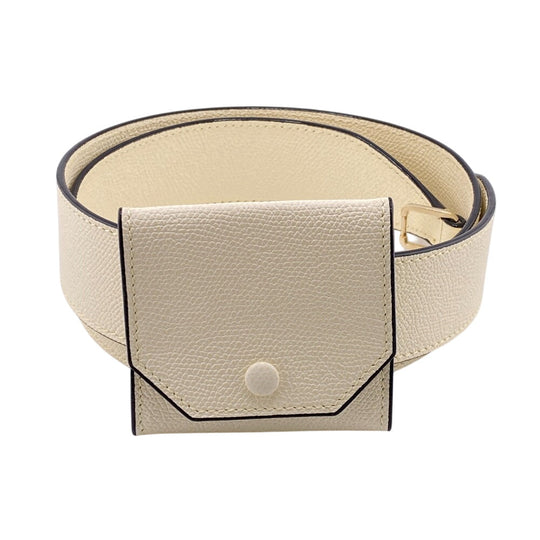 Valextra Shoulder strap leather white Comes with a coin case Women Used Authentic