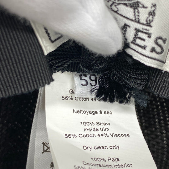 HERMES cap straw black Serie mens 59 Used Authentic