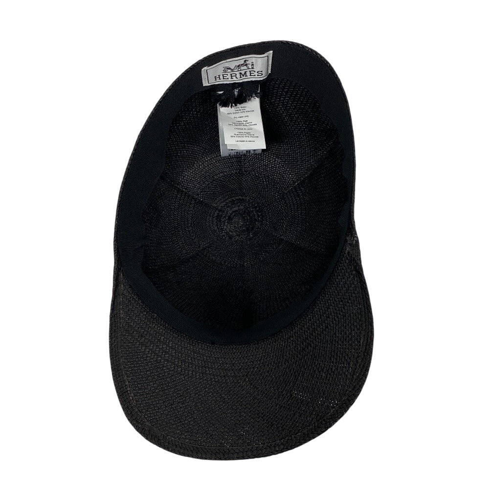 HERMES cap straw black Serie mens 59 Used Authentic