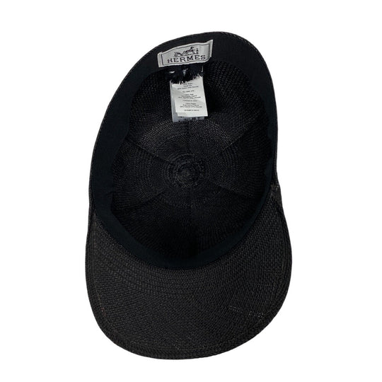 HERMES cap straw black Serie mens 59 Used Authentic