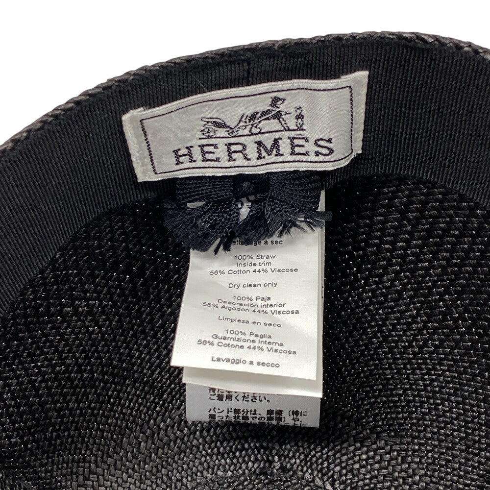 HERMES cap straw black Serie mens 59 Used Authentic