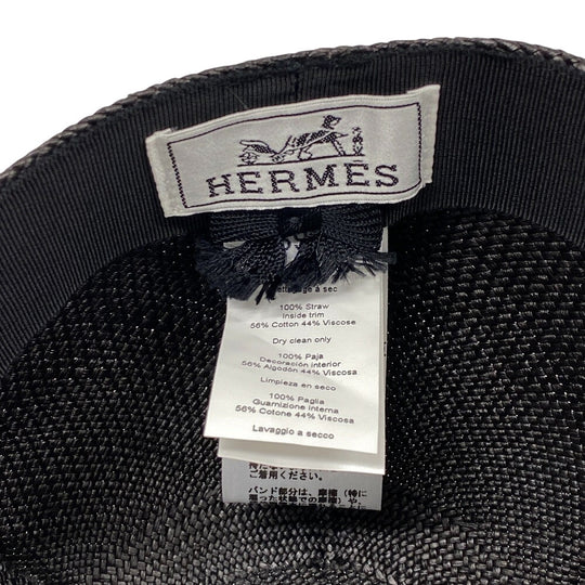 HERMES cap straw black Serie mens 59 Used Authentic