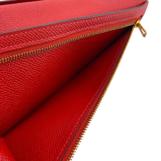 HERMES Long Wallet Purse C Epsom Red Beansufla Women Used Authentic