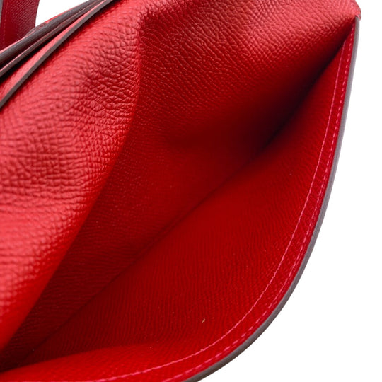 HERMES Long Wallet Purse C Epsom Red Beansufla Women Used Authentic