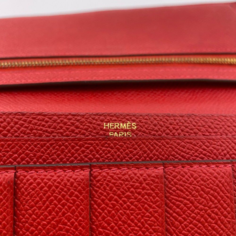 HERMES Long Wallet Purse C Epsom Red Beansufla Women Used Authentic