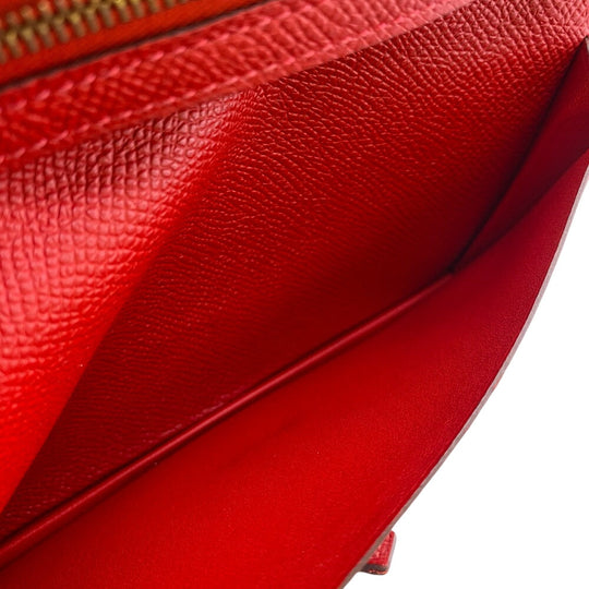HERMES Long Wallet Purse C Epsom Red Beansufla Women Used Authentic