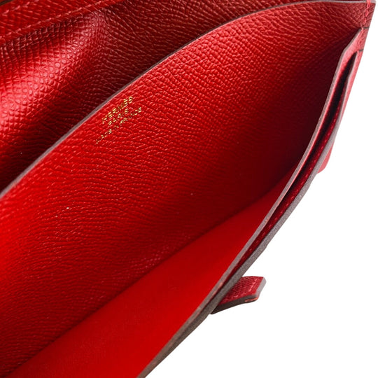 HERMES Long Wallet Purse C Epsom Red Beansufla Women Used Authentic