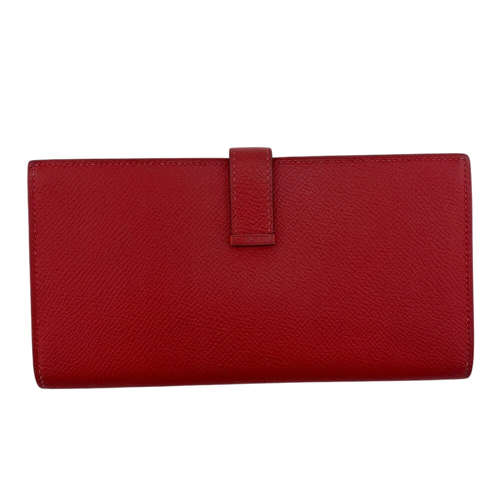 HERMES Long Wallet Purse C Epsom Red Beansufla Women Used Authentic