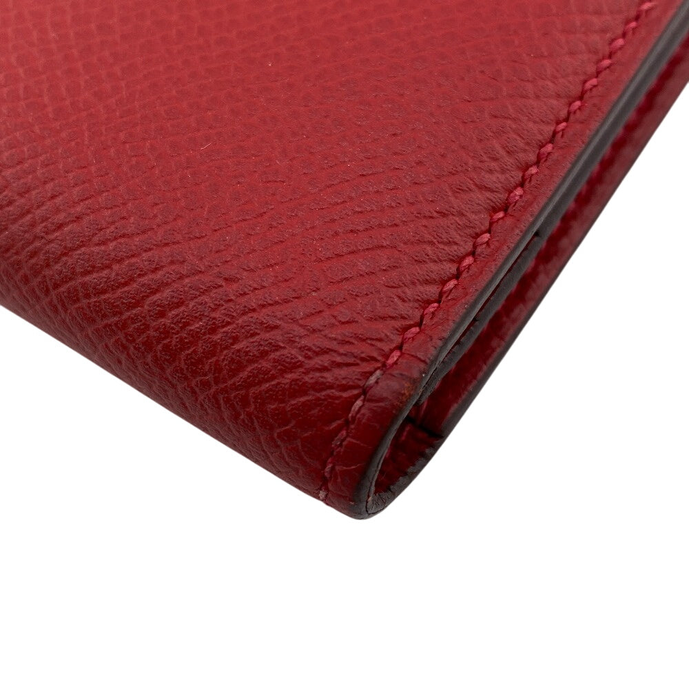 HERMES Long Wallet Purse C Epsom Red Beansufla Women Used Authentic