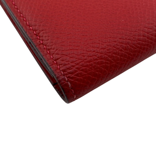 HERMES Long Wallet Purse C Epsom Red Beansufla Women Used Authentic