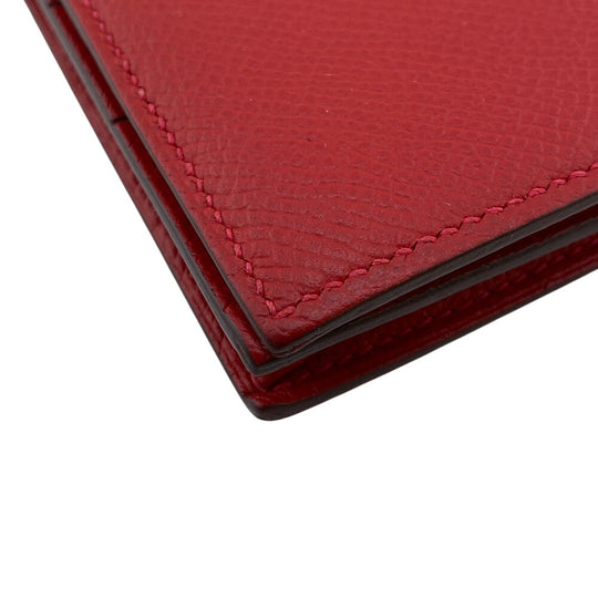 HERMES Long Wallet Purse C Epsom Red Beansufla Women Used Authentic