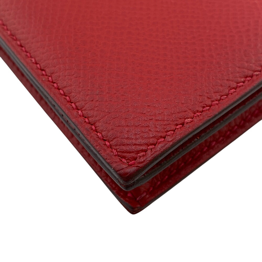 HERMES Long Wallet Purse C Epsom Red Beansufla Women Used Authentic
