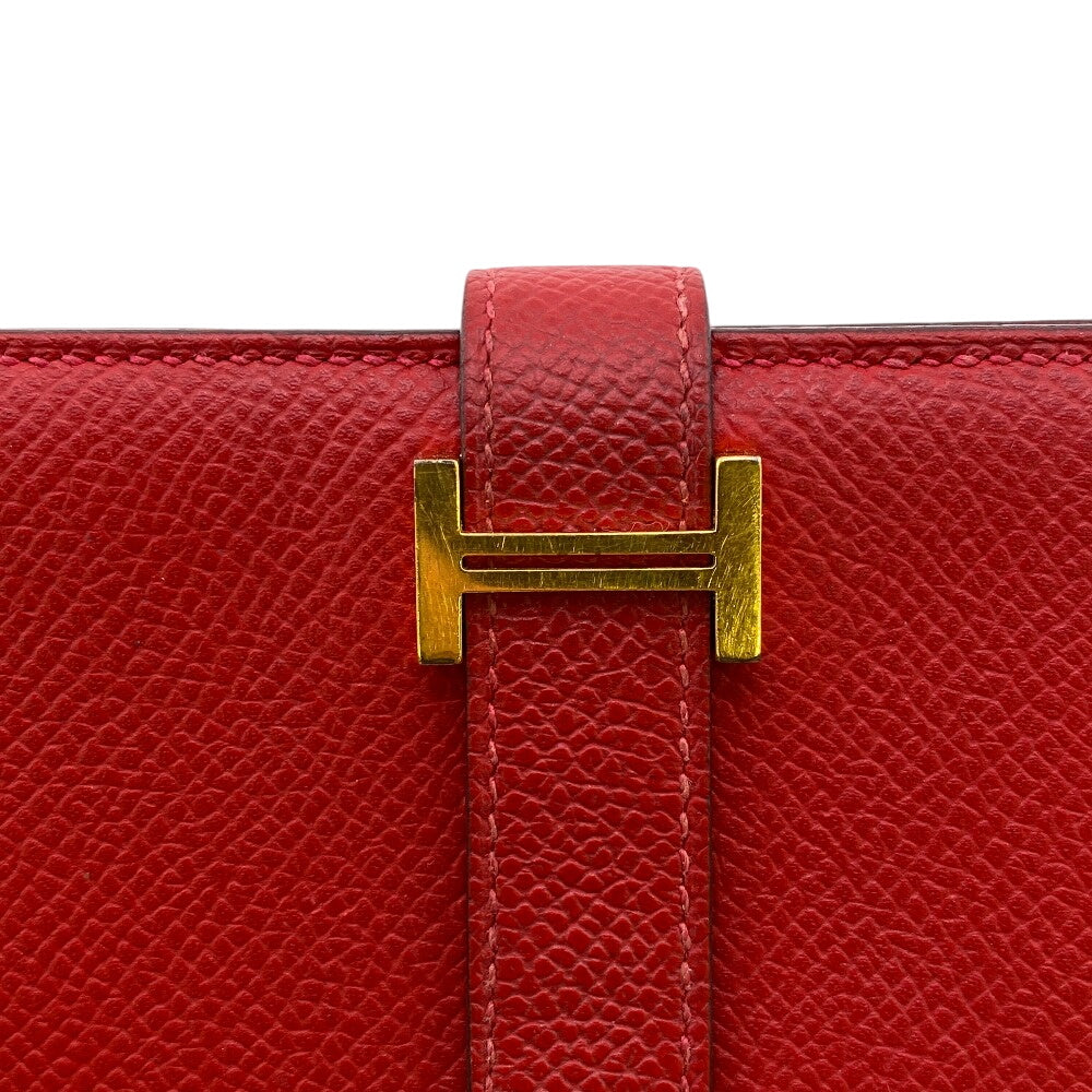 HERMES Long Wallet Purse C Epsom Red Beansufla Women Used Authentic