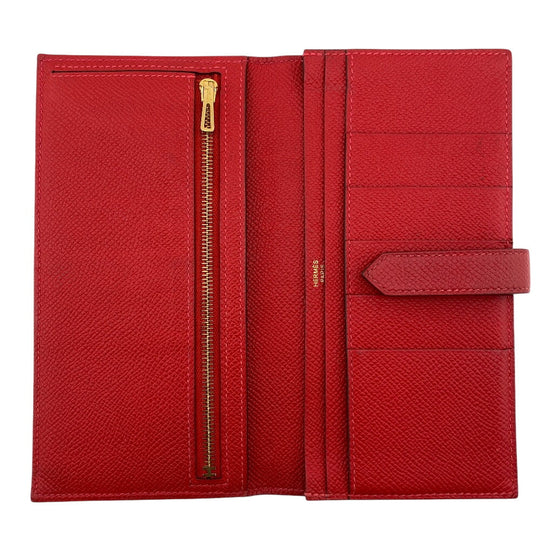 HERMES Long Wallet Purse C Epsom Red Beansufla Women Used Authentic