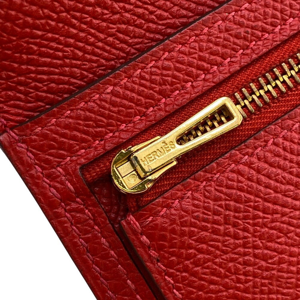 HERMES Long Wallet Purse C Epsom Red Beansufla Women Used Authentic