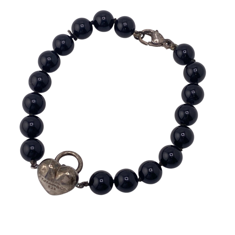 TIFFANY&Co. bracelet Silver black Heart lock Women Used Authentic