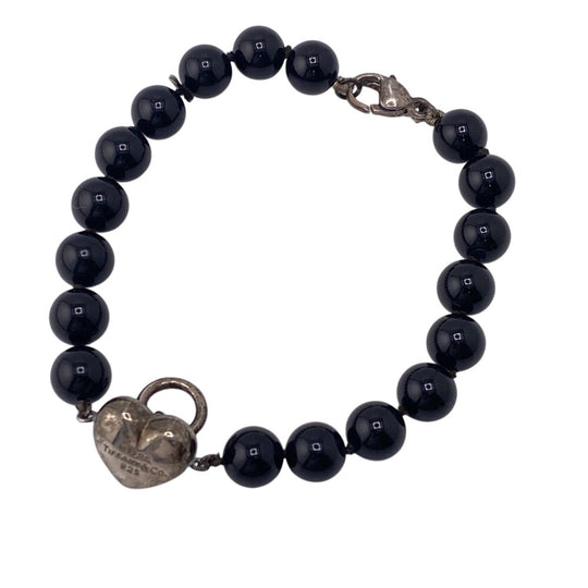 TIFFANY&Co. bracelet Silver black Heart lock Women Used Authentic