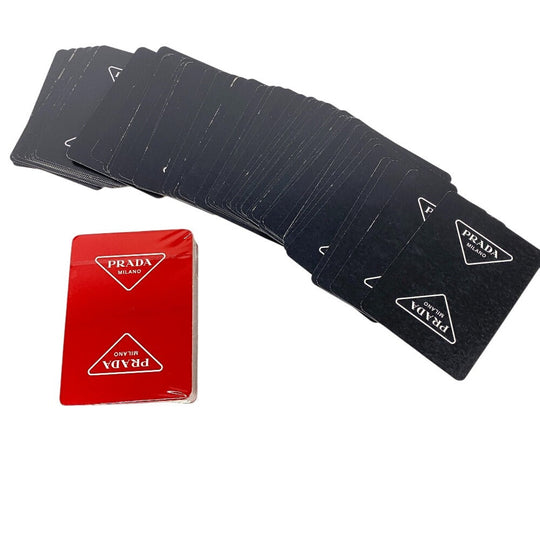 PRADA Pouch Leather, Paper Red Playing cards unisex(Unisex) Used Authentic