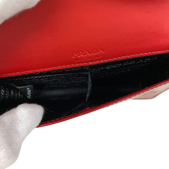 PRADA Pouch Leather, Paper Red Playing cards unisex(Unisex) Used Authentic