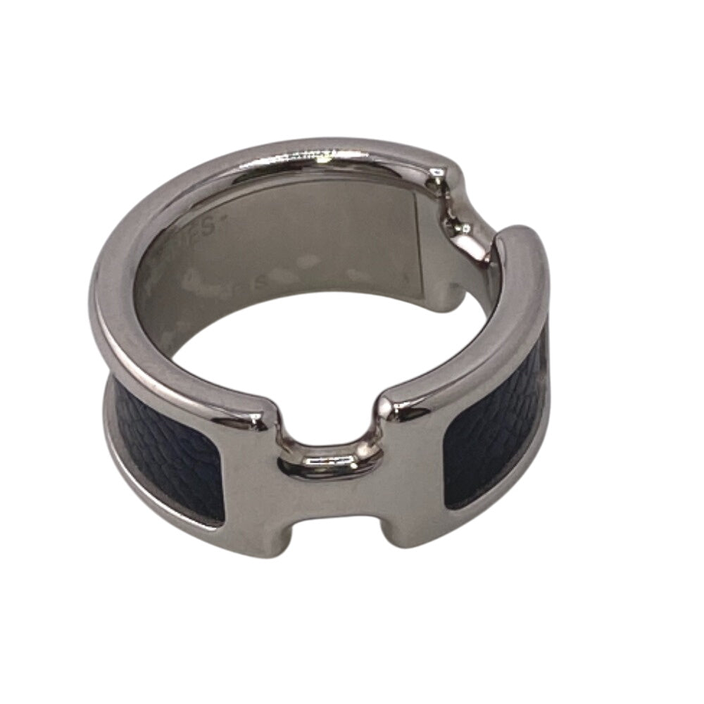 HERMES Ring Gold Plated, Leather black Olympe mens Used Authentic