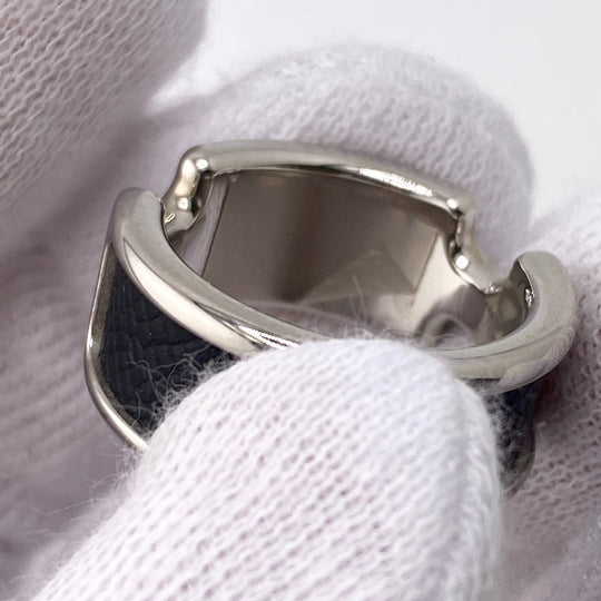 HERMES Ring Gold Plated, Leather black Olympe mens Used Authentic