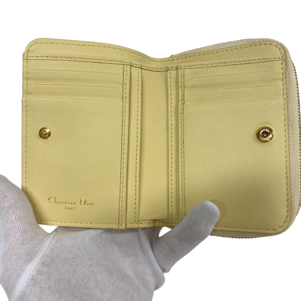 Dior Bifold Wallet leather yellow caro scarlet Women Used Authentic