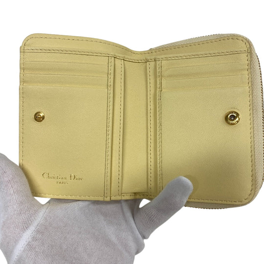 Dior Bifold Wallet leather yellow caro scarlet Women Used Authentic