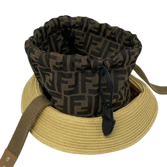 FENDI Other hats FXQ891 Raffia beige Bucket Zucca mens Used Authentic