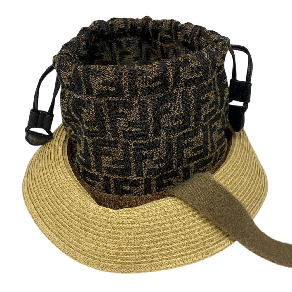 FENDI Other hats FXQ891 Raffia beige Bucket Zucca mens Used Authentic