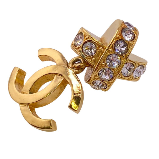 CHANEL Pierce Gold Plated gold L23P COCO Mark rhinestone Women Used Authentic